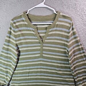 Talbots Top Women Large‎ Stretch Green Striped